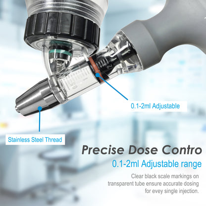 Veterinary Automatic Continuous Syringe with Anti-Slip Handle, Fully Disassemblable, Self-Refilling Livestock Syringe for Use on Cattle, Sheep, Pigs, and Farms,0.1–2 ml / 0.5–5 ml (No Needles),1pcs