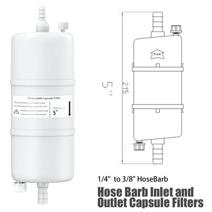 PTFE /PES Capsule Filters with Hose Barb for 1/4" to 3/8" Tube Sterile Filling Bell Filter Pore Size 0.22um Length 2.5" Individual Packaging,1/pk