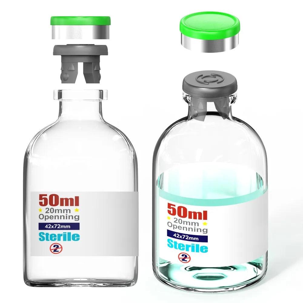 Empty Sterile Vial with Separately Butyl Rubber Stopper and Flip Top Closure,Removable,After Filling,Need to Seal by Crimper Type 1 Borosilicate Glass Tubing,Individually Packed