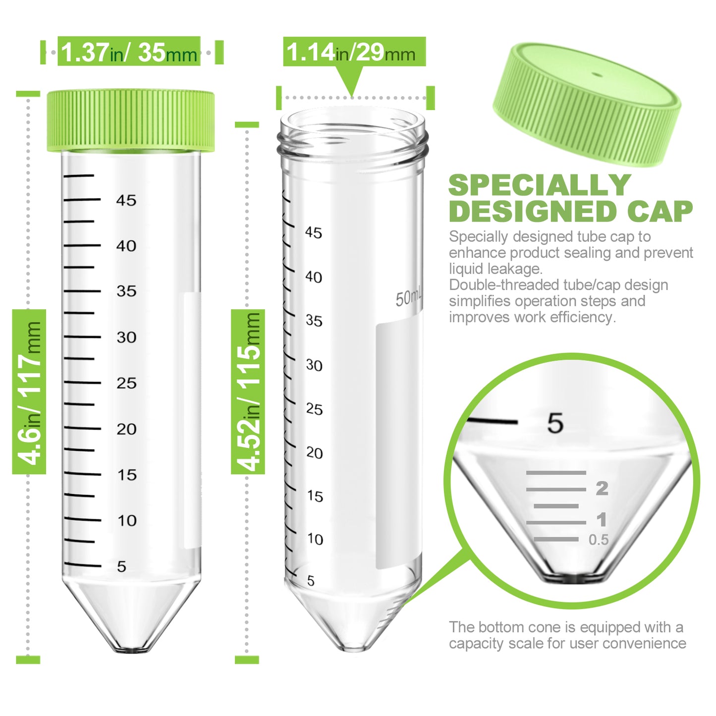 Sterile Centrifuge Tubes Plastics 50ml Conical Tubes with Black Graduations and Writing Marks,Leak-Proof Screw Caps for Scientific Laboratories,Individually Packaged ,25pcs/50pcs/100pcs