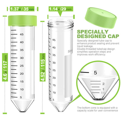 Sterile Centrifuge Tubes Plastics 50ml Conical Tubes with Black Graduations and Writing Marks,Leak-Proof Screw Caps for Scientific Laboratories,Individually Packaged ,25pcs/50pcs/100pcs