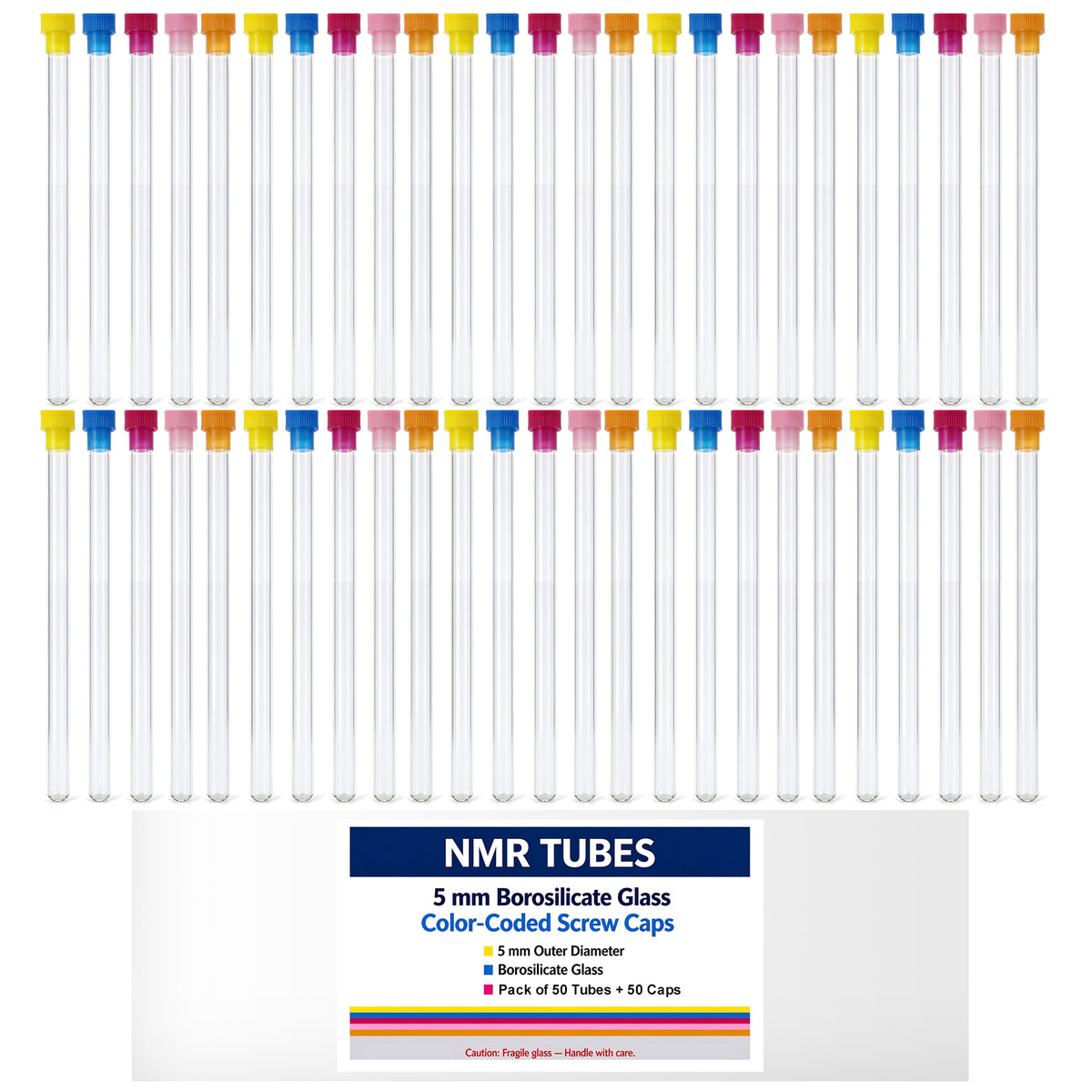 NMR Tubes , Ultra-Clear Borosilicate Glass Lab Tubes with Caps, 5 mm Diameter, for Laboratory , Test, Nuclear Magnetic Research ,10 pcs/20 pcs/50 pcs