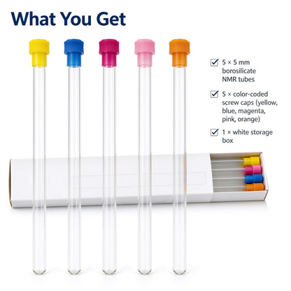 NMR Tubes , Ultra-Clear Borosilicate Glass Lab Tubes with Caps, 5 mm Diameter, for Laboratory , Test, Nuclear Magnetic Research ,10 pcs/20 pcs/50 pcs