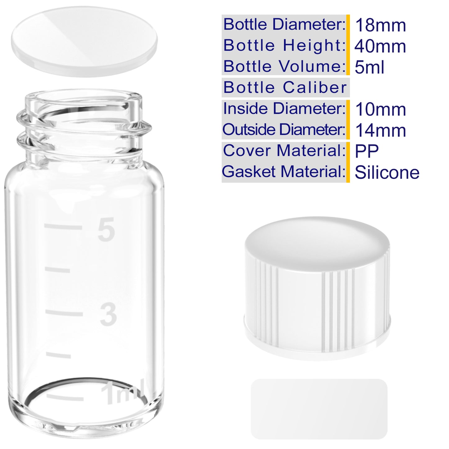 Sterile Glass Vials with Black/White Screw Cap White Graduation Leak Proof Great for Liquid Dividing,Powder Storage ,Pill Case,Amber,Clear