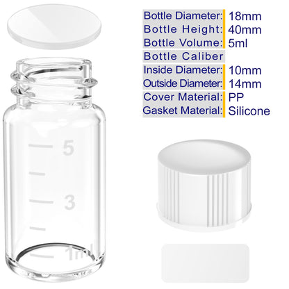 Sterile Glass Vials with Black/White Screw Cap White Graduation Leak Proof Great for Liquid Dividing,Powder Storage ,Pill Case,Amber,Clear