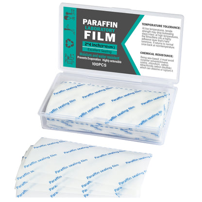 Lab Sealing Film Sheets, Pre-Cut Paraffin Wrap Flexible Self‑Sealing Lab Film for Storage, Labware Protection, Plant Grafting, 100pcs