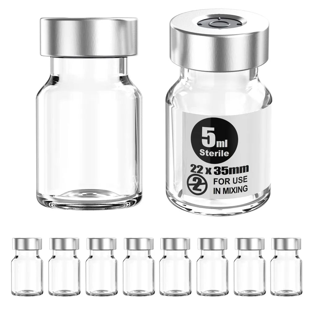 Sterile Empty Vials Silver Aluminum Cap with Butyl Rubber Stopper,5ml,10ml,20ml,30ml,Sterile Package of10