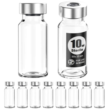 Sterile Empty Vials Silver Aluminum Cap with Butyl Rubber Stopper,5ml,10ml,20ml,30ml,Sterile Package of10