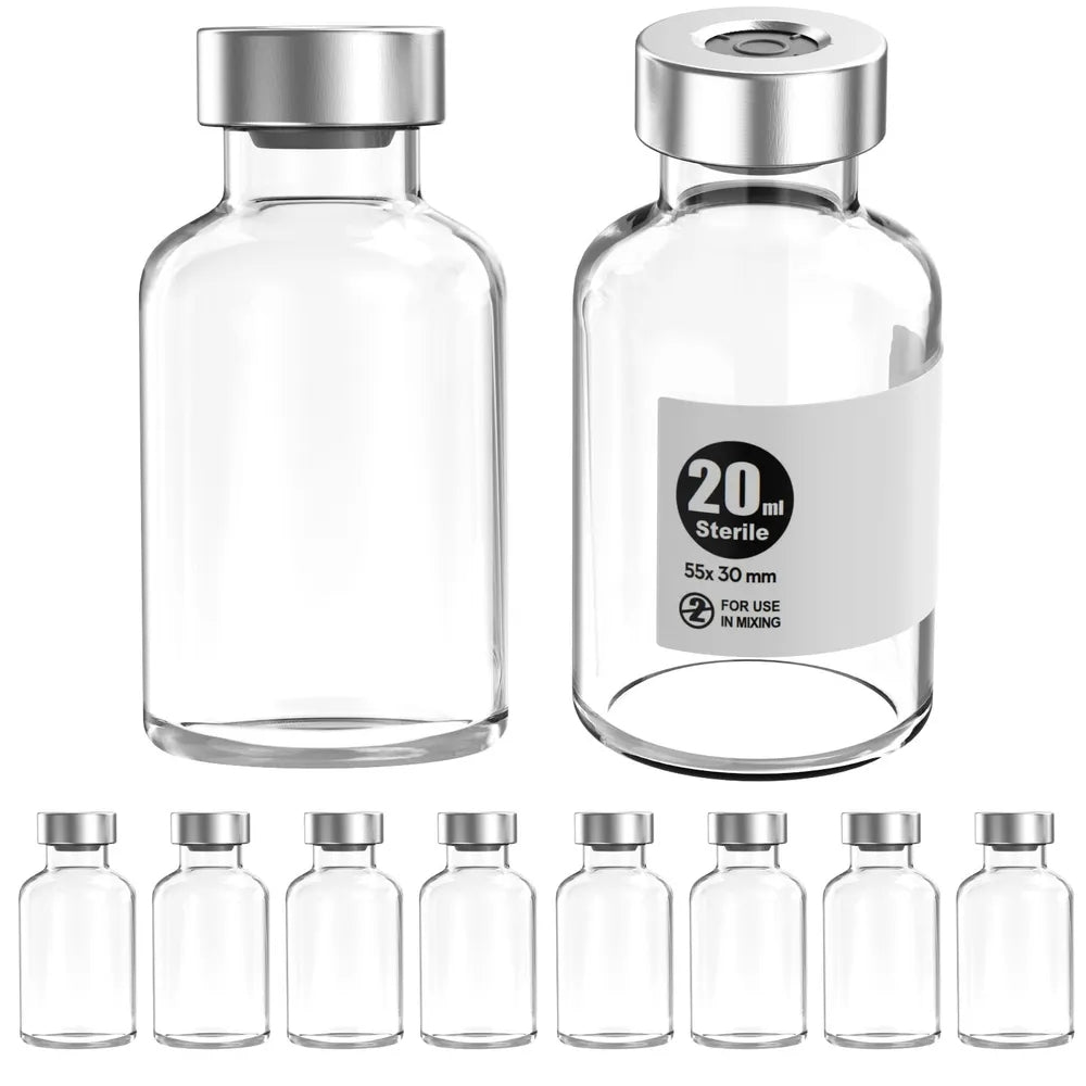 Sterile Empty Vials Silver Aluminum Cap with Butyl Rubber Stopper,5ml,10ml,20ml,30ml,Sterile Package of10