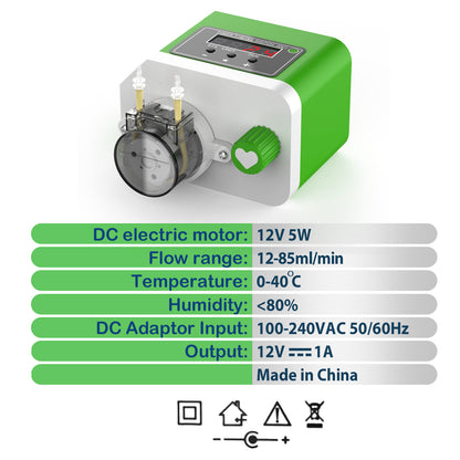 Peristaltic Dosing Pump 0-85ml/min Adjustable Low Flow Rate Liquid Transfer ,12V Timed Pump for Labs, Home,Aquariums, Feeding