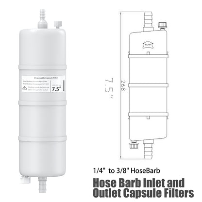 PTFE /PES Capsule Filters with Hose Barb for 1/4" to 3/8" Tube Sterile Filling Bell Filter Pore Size 0.22um Length 2.5" Individual Packaging,1/pk