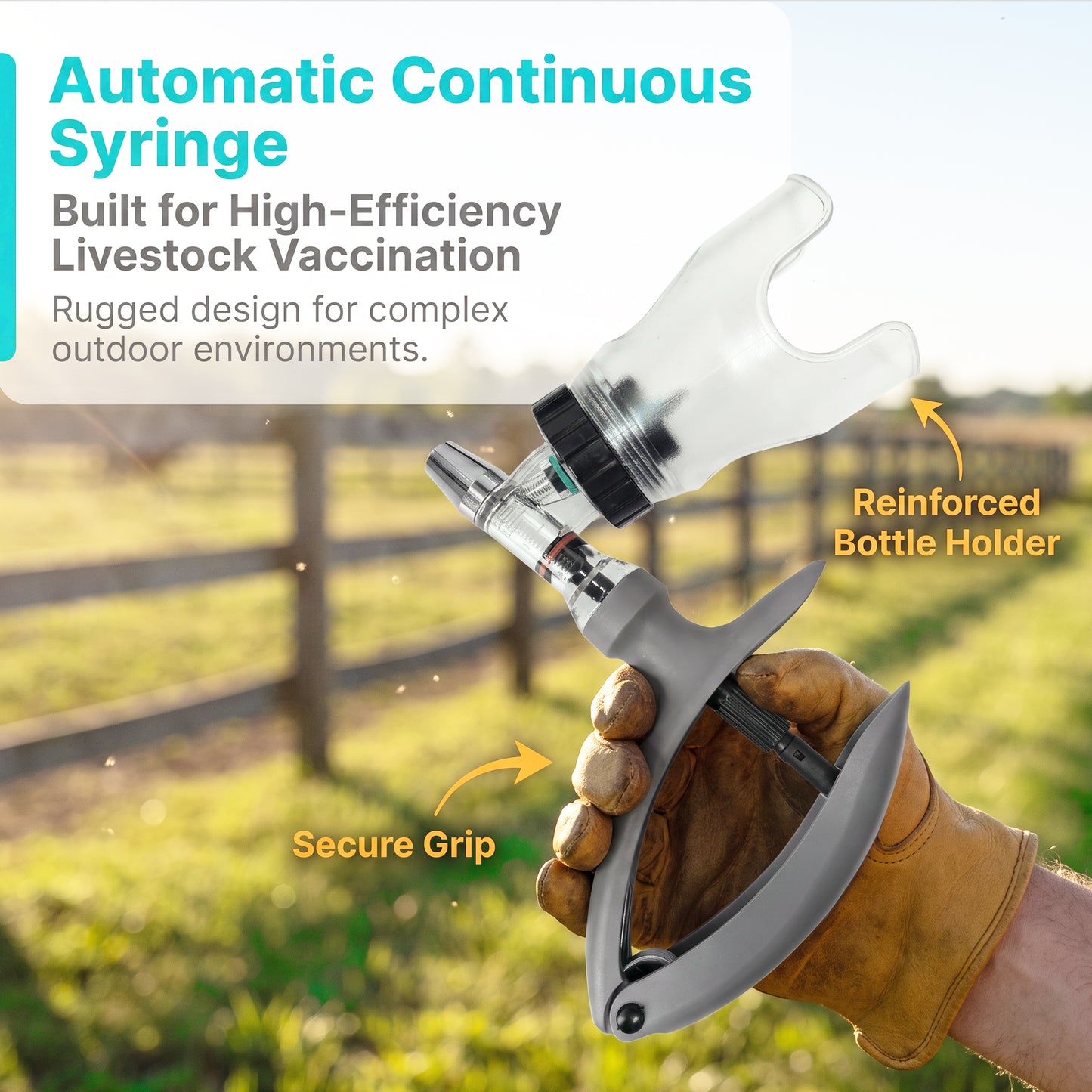 Veterinary Automatic Continuous Syringe with Anti-Slip Handle, Fully Disassemblable, Self-Refilling Livestock Syringe for Use on Cattle, Sheep, Pigs, and Farms,0.1–2 ml / 0.5–5 ml (No Needles),1pcs