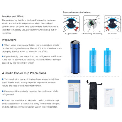 Insulin Cooler Travel Case, 60H- Reusable Cooler with Temperature Probe and Display Screen for Insulin Pens, Long Trips Lightweight Design Thermos,1pcs