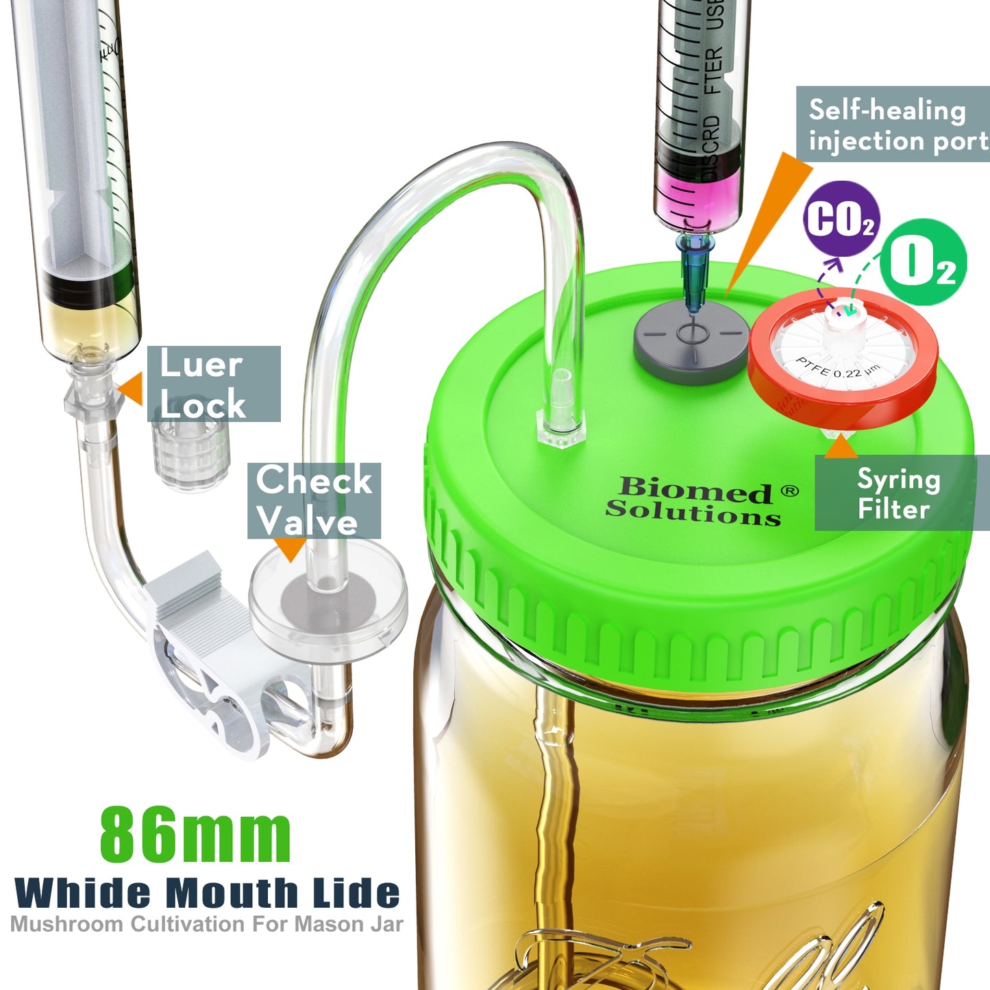 Upgraded Liquid Culture Lid with Tubing for Media Extraction Standard Mason Jar Mycology Tube Lid for Mushroom cultivation