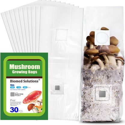 Mushroom Grow Bags with Injection Port and 0.2 Micron Gas Exchange Filter Patch, 6 Mil Polystyrene Grow Bag for Edible Mycelium Grain Cultivation