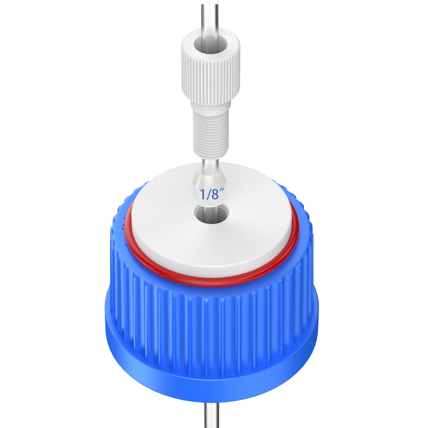 GL32 Lab Safety Cap with 1/4"-28 Thread Inserts Hole,Port Cap Adapter and ETFE Fitting, GL32 Solvent Delivery Cap for 1/8" /2mm OD PTFE Tubing