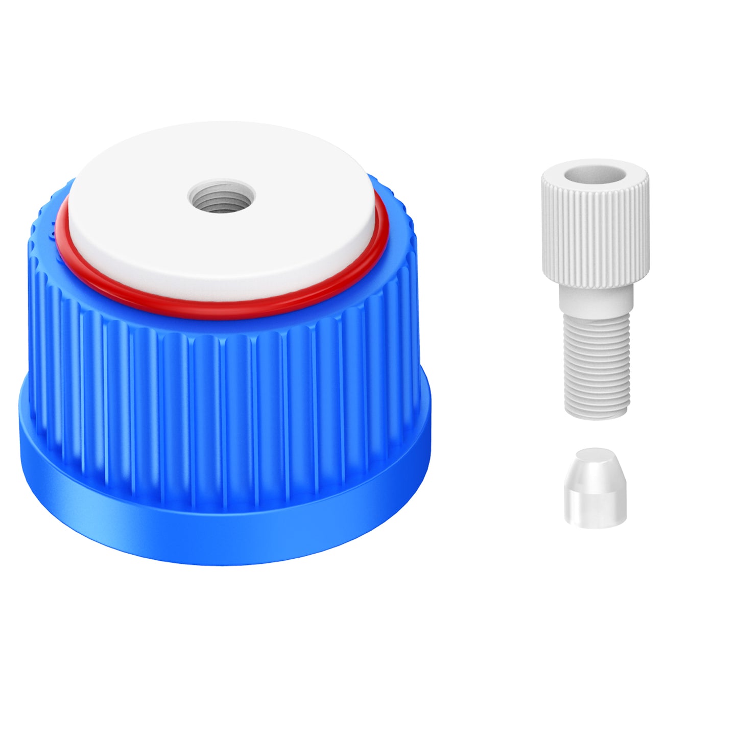 GL32 Lab Safety Cap with 1/4"-28 Thread Inserts Hole,Port Cap Adapter and ETFE Fitting, GL32 Solvent Delivery Cap for 1/8" /2mm OD PTFE Tubing