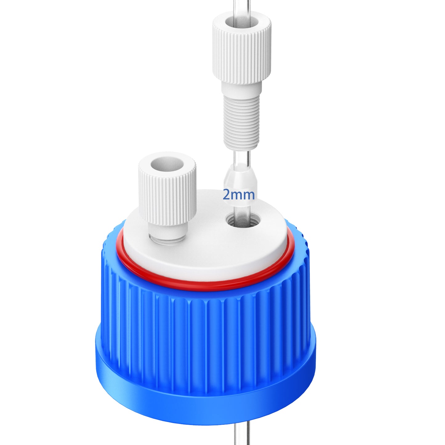 GL32 Lab Safety Cap with 1/4"-28 Thread Inserts Hole,Port Cap Adapter and ETFE Fitting, GL32 Solvent Delivery Cap for 1/8" /2mm OD PTFE Tubing