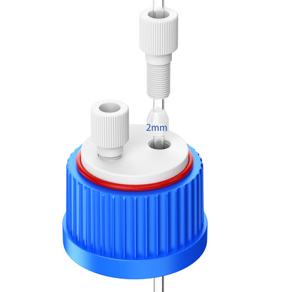 GL32 Lab Safety Cap with 1/4"-28 Thread Inserts Hole,Port Cap Adapter and ETFE Fitting, GL32 Solvent Delivery Cap for 1/8" /2mm OD PTFE Tubing