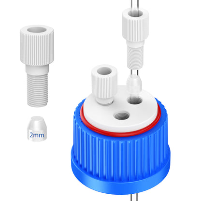 GL32 Lab Safety Cap with 1/4"-28 Thread Inserts Hole,Port Cap Adapter and ETFE Fitting, GL32 Solvent Delivery Cap for 1/8" /2mm OD PTFE Tubing
