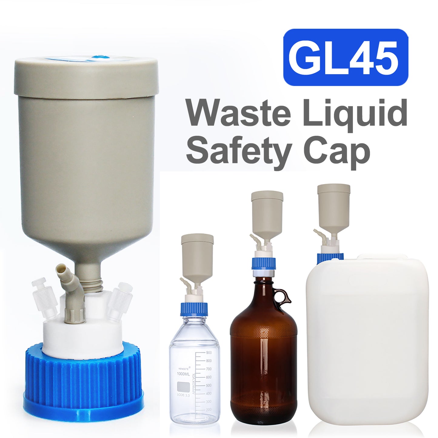 GL45 HPLC Waste Safety Cap with Activated Carbon Filter & Spiral Purificatio,Mobile Phase Waste Liquid Device GL45 Safety Cover