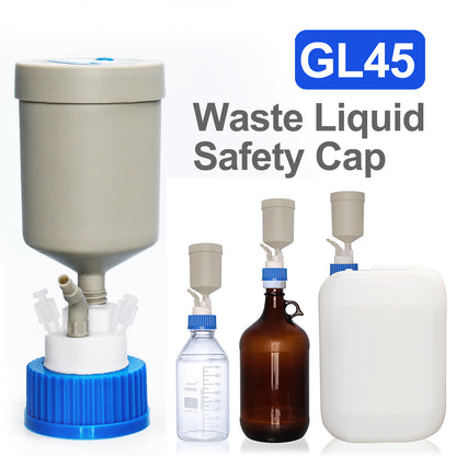 GL45 HPLC Waste Safety Cap with Activated Carbon Filter & Spiral Purificatio,Mobile Phase Waste Liquid Device GL45 Safety Cover