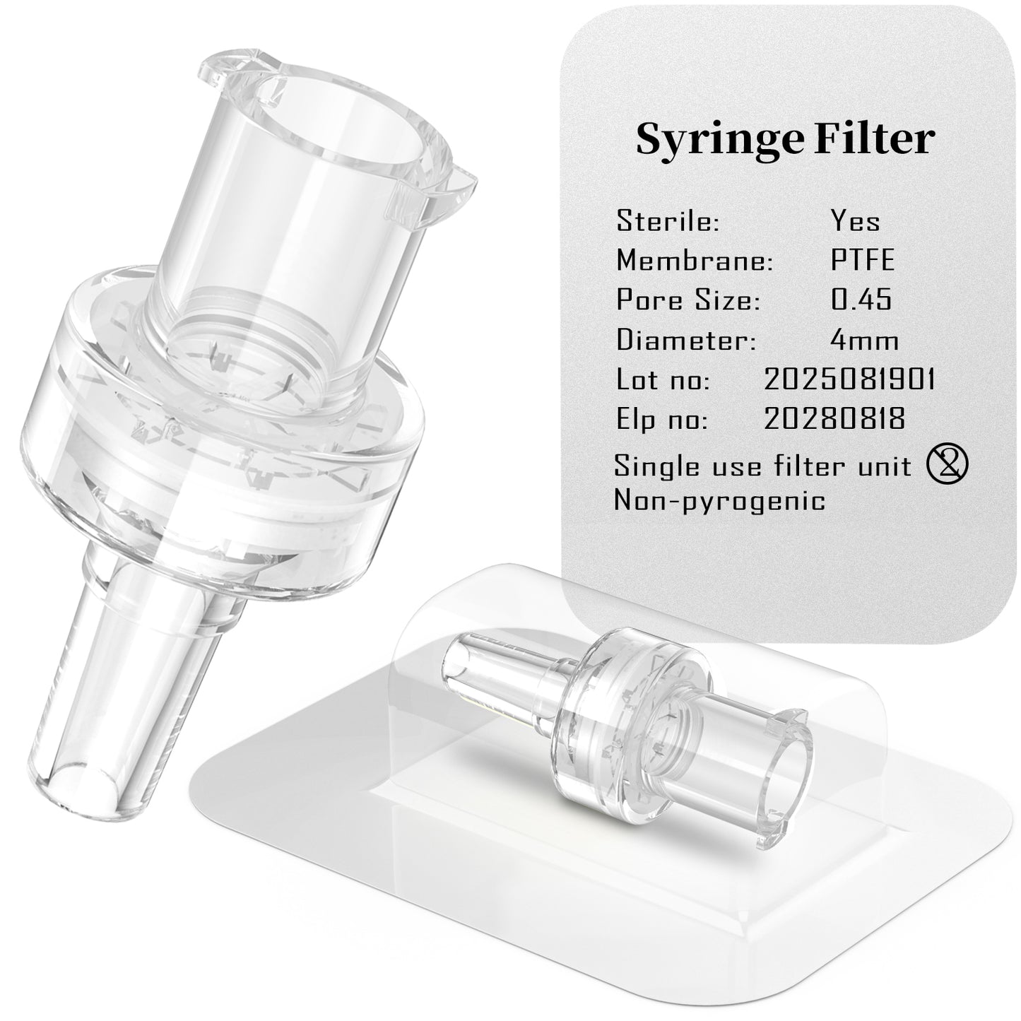 Sterile hydrophilic Syringe Filter,PTFE Membrane 0.22um/0.45μm Pore Size,4mm Diameter,10pcs/25pcs/100 Pcs Individually Packed by Ks-Tek