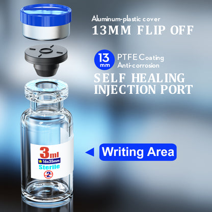 3ml Sterile Empty Lab Vials with Rubber Stopper and Plastic Aluminum Cap ,Have Sealed,Individually Packaged,100pcs