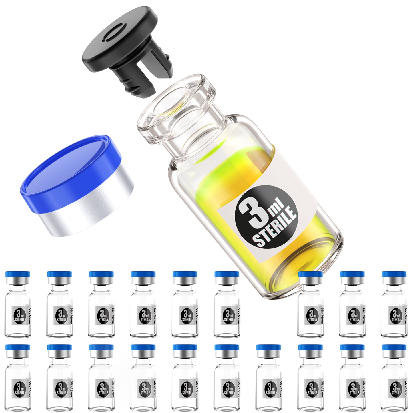 Sterile Glass Vials With Separate Rubber Stopper and Cap Need to Crimped With Pliers sterile Packaged 20pcs