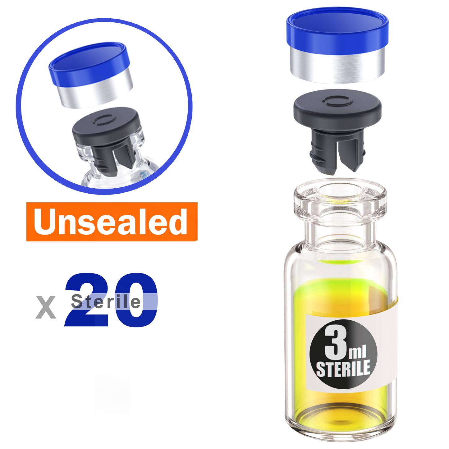 Sterile Glass Vials With Separate Rubber Stopper and Cap Need to Crimped With Pliers sterile Packaged 20pcs