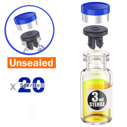 Sterile Glass Vials With Separate Rubber Stopper and Cap Need to Crimped With Pliers sterile Packaged 20pcs