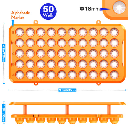 18mm Test Tube Rack Orange Plastic Centrifuge Tube Racks with Silicone Pad Tubes 50 Positions for 5ml,10ml,15ml