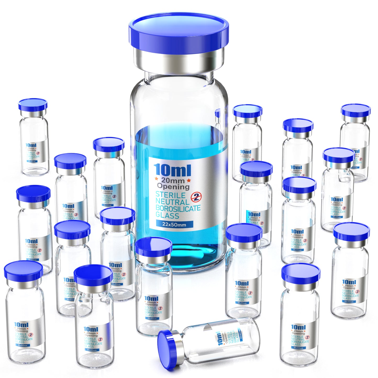 Sterile Glass Vials Sealed with Rubber Stopper and Burr-Free Aluminum Plastics Cap,Clear Borosilicate Glass Storage Vial,Individually Packaged 20pcs