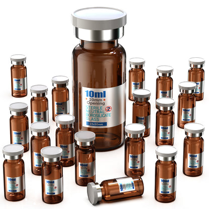 Sterile Glass Vials Sealed with Rubber Stopper and Burr-Free Aluminum Plastics Cap,Clear Borosilicate Glass Storage Vial,Individually Packaged 20pcs