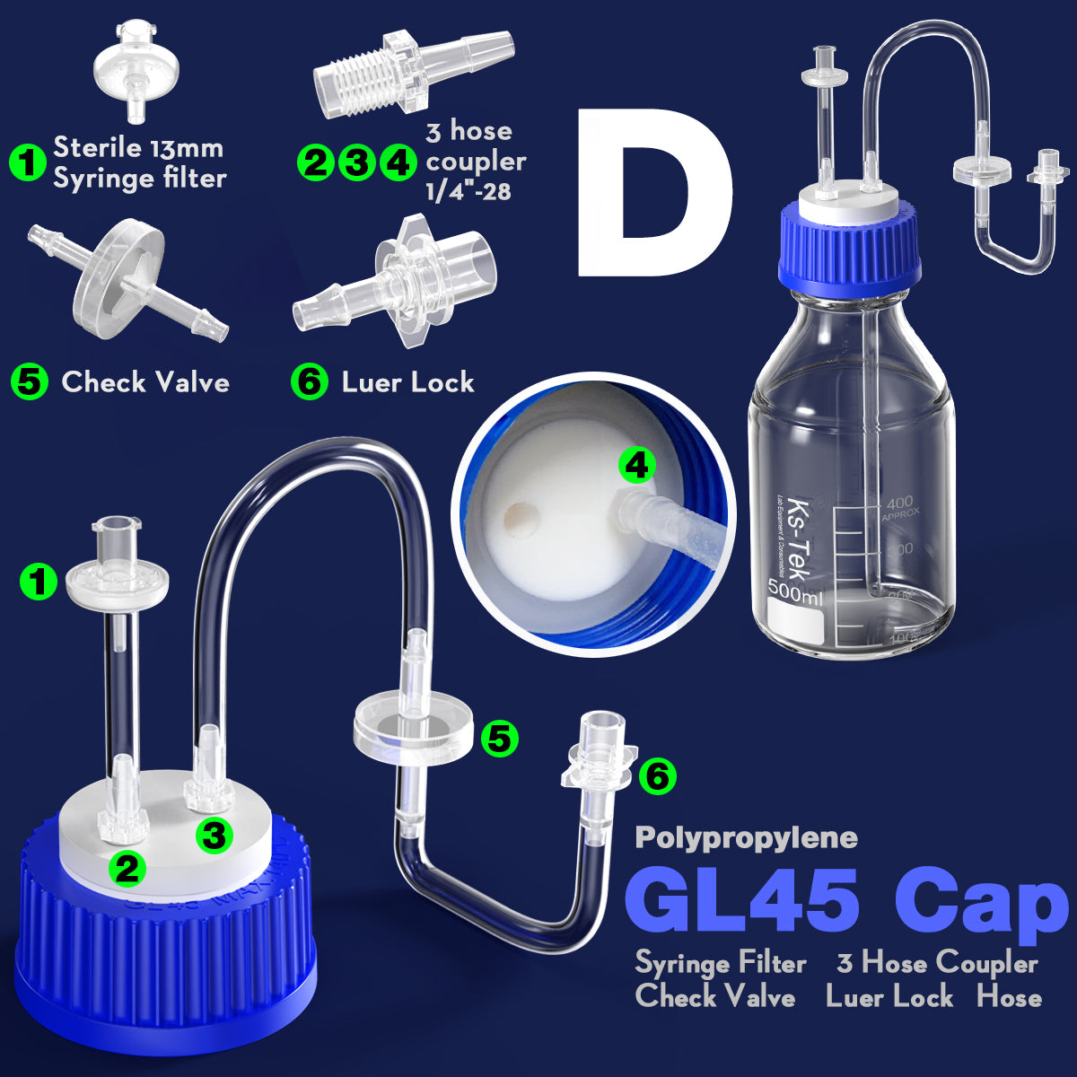 GL45 porous cap spiral cap liquid chromatography waste cap 8/1 4/1 reagent bottle fluid output cap