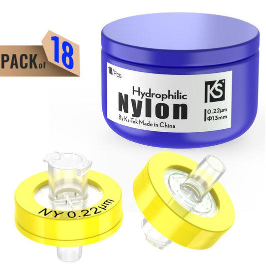 Syringe Filters,Nylon Membrane 0.22μm Pore Size,13mm Diameter,hydrophilic,18Pcs by Ks-Tek