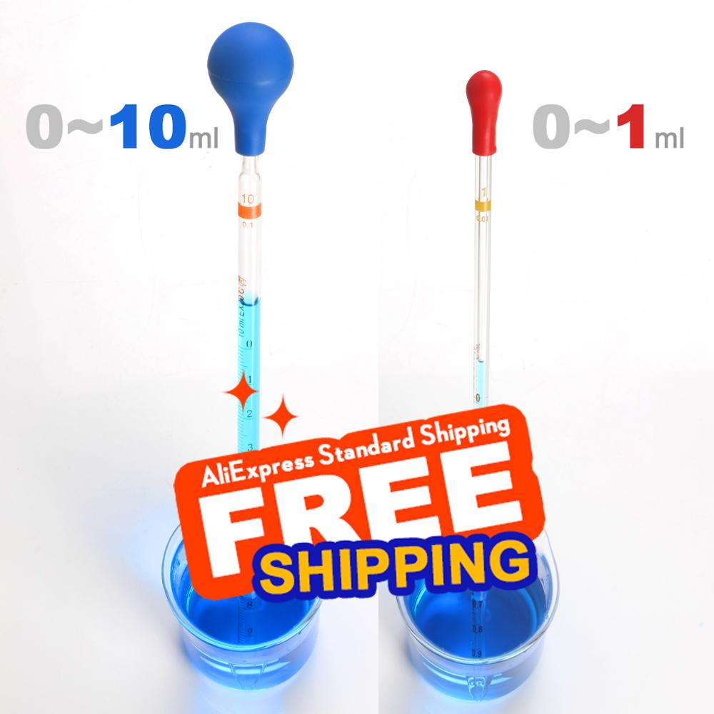 2pcs 0.1/0.2/0.5/1/10ml Glass Scale Line Dropper Pipette Lab Dropper Dropping Pipet Blue Rubber Head Pipettors by ks-tek