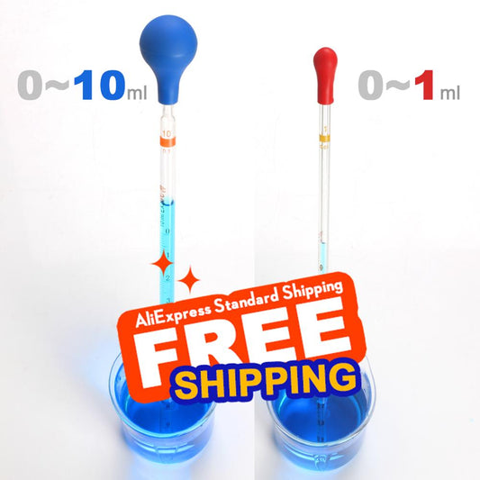 2pcs 0.1/0.2/0.5/1/10ml Glass Scale Line Dropper Pipette Lab Dropper Dropping Pipet Blue Rubber Head Pipettors by ks-tek