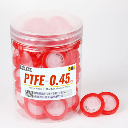 Syringe Filters,PTFE Membrane 0.45μm,25mm Diameter,50 Pcs syringe filters by Ks-Tek