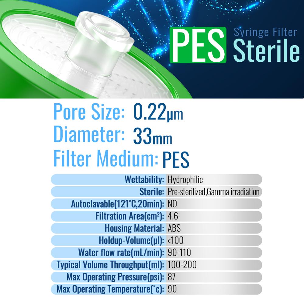 Sterile Syringe Filters,PES Membrane 0.22μm Pore Size,33mm Diameter,10 Pcs Individually Packed by Ks-Tek