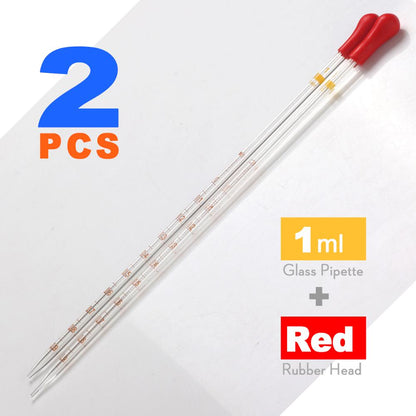 2pcs 0.1/0.2/0.5/1/10ml Glass Scale Line Dropper Pipette Lab Dropper Dropping Pipet Blue Rubber Head Pipettors by ks-tek