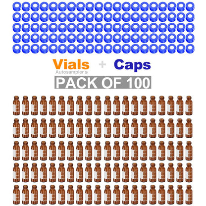 Autosampler 2ml HPLC 9-425  Amber glass vial Bottles with Write-on Spot and 9mm ABS Screw Caps & Pre-Slit Septa, Case of 100