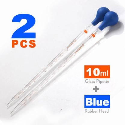 2pcs 0.1/0.2/0.5/1/10ml Glass Scale Line Dropper Pipette Lab Dropper Dropping Pipet Blue Rubber Head Pipettors by ks-tek