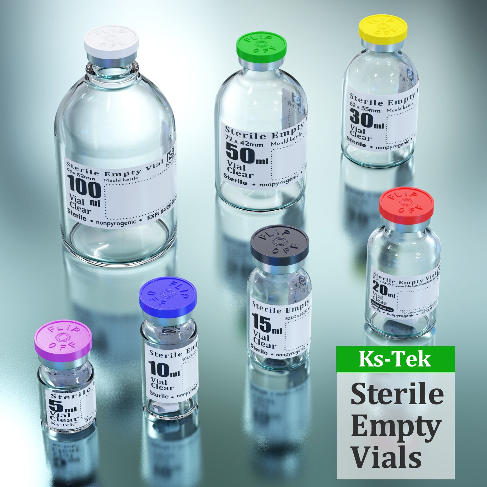 Ks-Tek Sterile Empty Vials with Self Healing Injection Port,with Flip