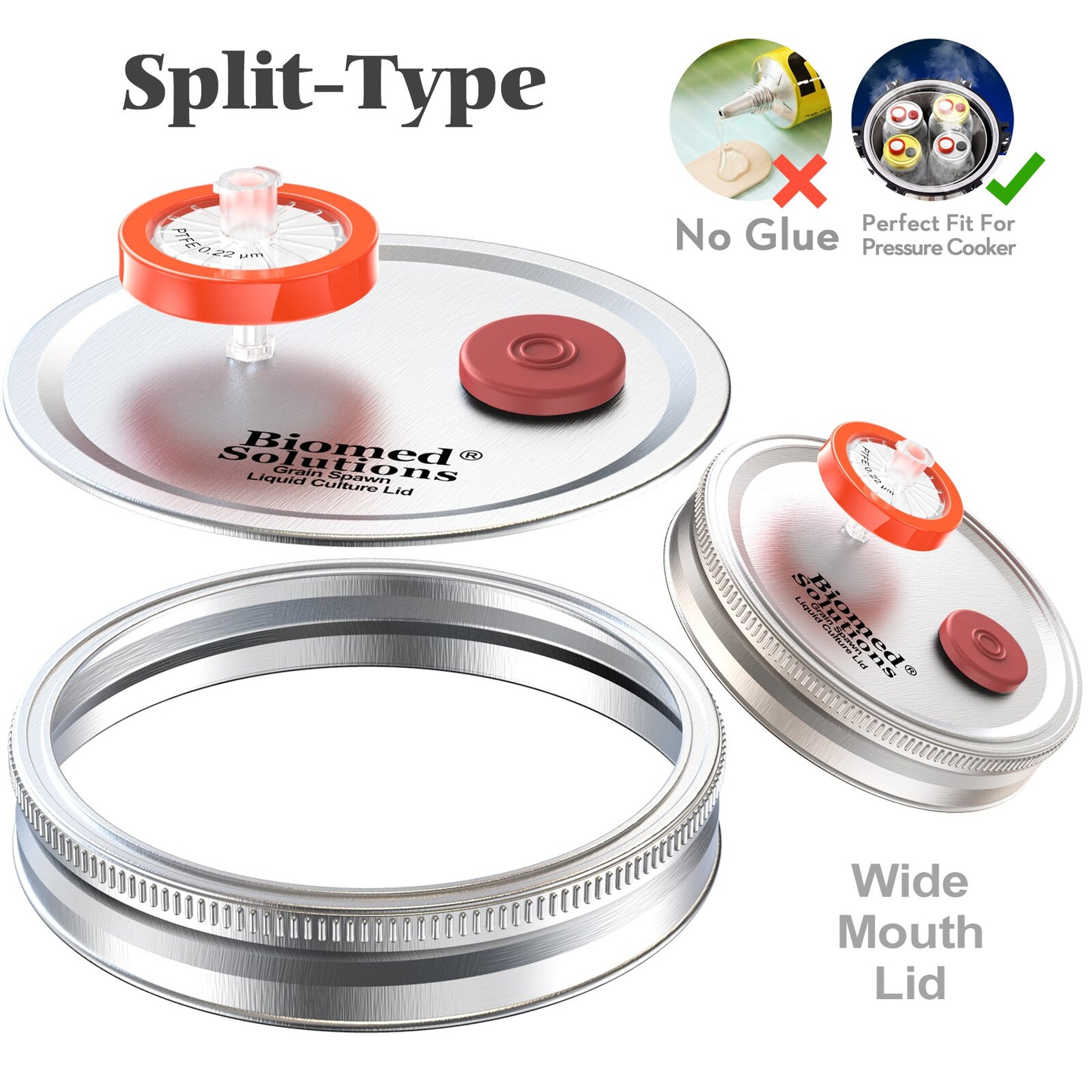 NEW 6pcs Liquid Culture Lids - Autoclavable Wide Mouth Jar Lids with Heavy Duty  Injection Port for Mushroom Cultivation