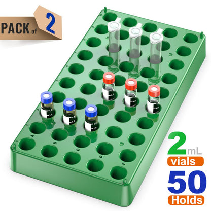 2 Pack Plastc Vial Rack 50 Holds Diameter 12mm 1.5/2ml Vials Centrifuge Tube Racks Stackable Lab Supplies by Ks-Tek