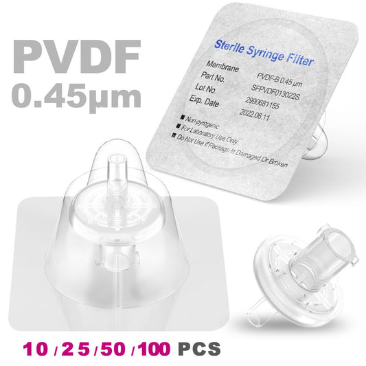 Sterile Syringe Filters,PVDF Membrane 0.45μm Pore Size,13mm Diameter,10/25/50/100 Pcs Individually Packed by Ks-Tek