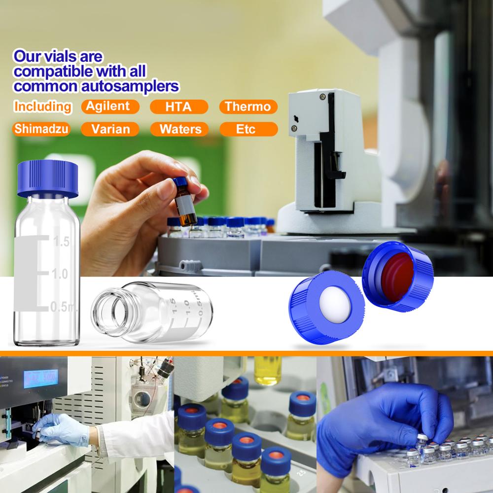 Autosampler 2ml HPLC 9-425  Clear glass vial Bottles with Write-on Spot and 9mm ABS Screw Caps, 100Pcs by Ks-Tek