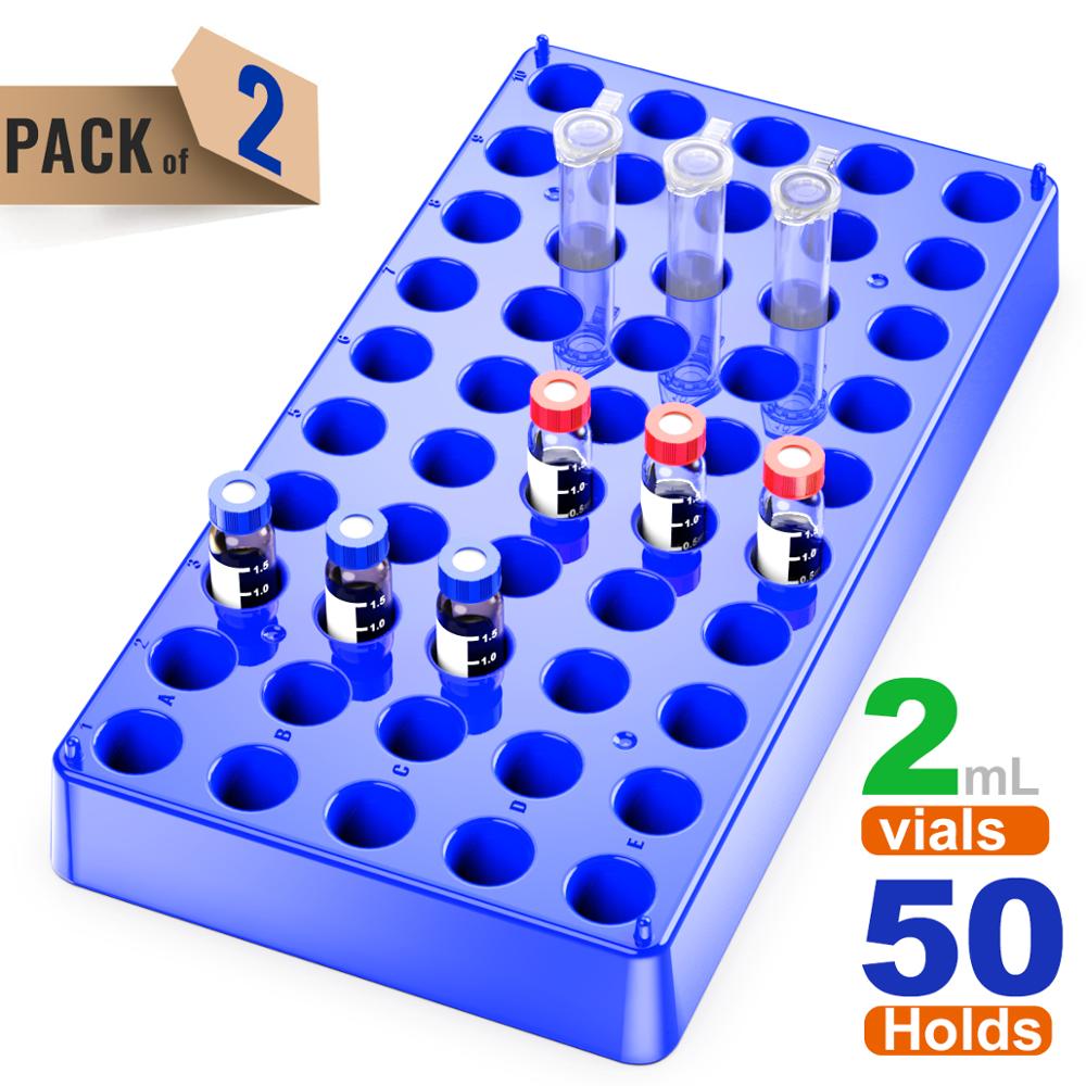 2 Pack Plastc Vial Rack 50 Holds Diameter 12mm 1.5/2ml Vials Centrifuge Tube Racks Stackable Lab Supplies by Ks-Tek