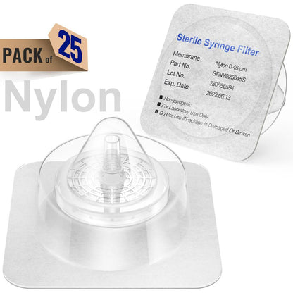 Sterile Syringe Filters,Nylon Membrane 0.45μm Pore Size,25mm Diameter,25 Pcs Individually Packed by Ks-Tek